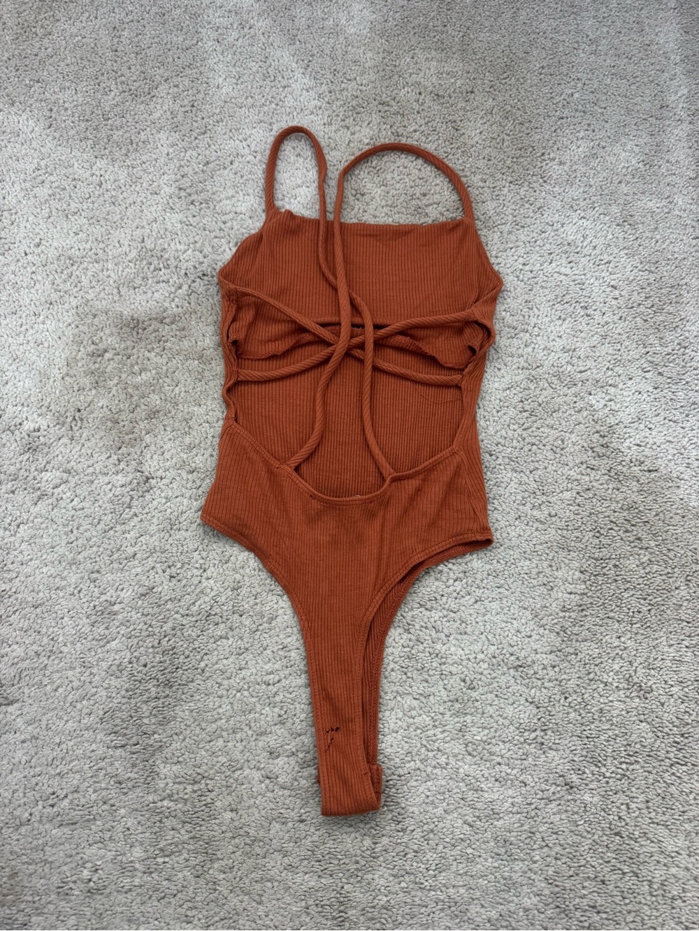Lulu's Ribbed Rust One-Piece Bodysuit - Picture 2 of 5